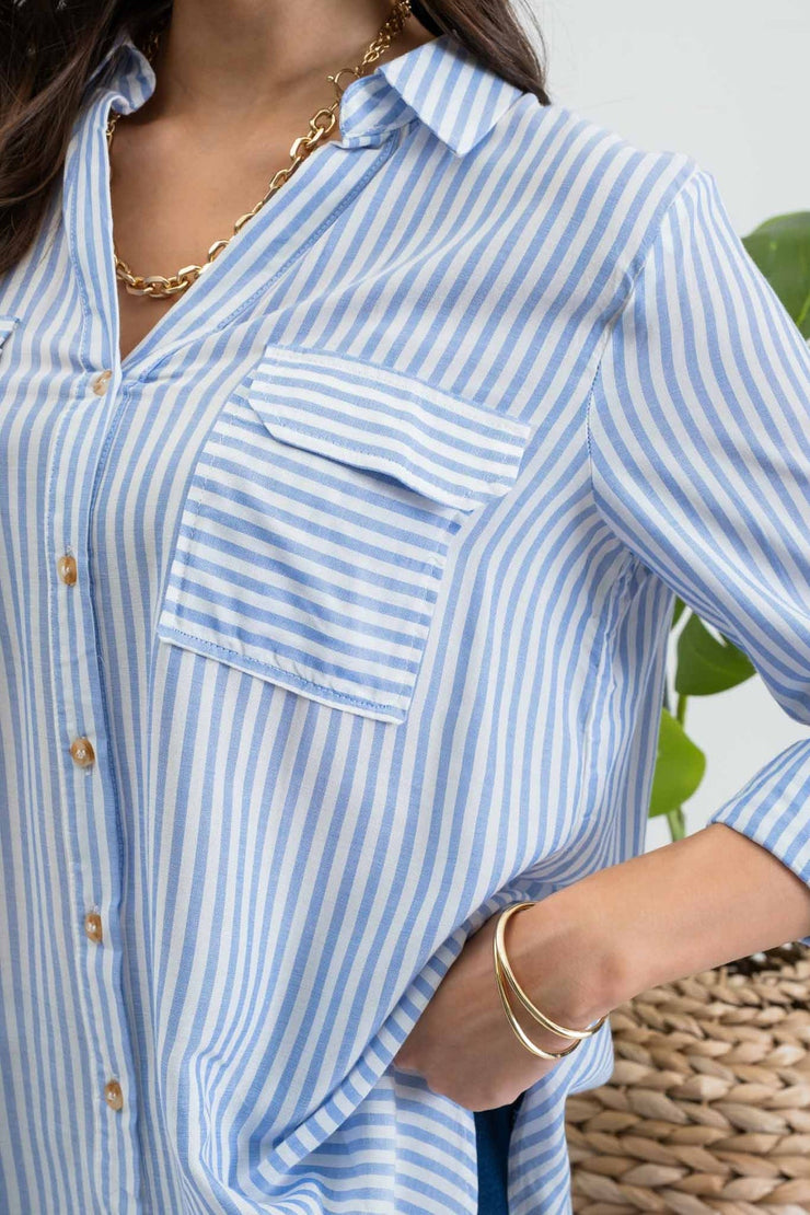 Bluebell Striped Button Down Top