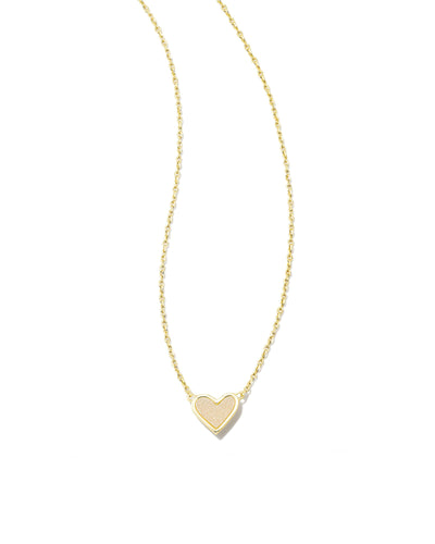 Kendra Scott Framed Ari Heart Gold Short Pendant Necklace in Iridescent Drusy