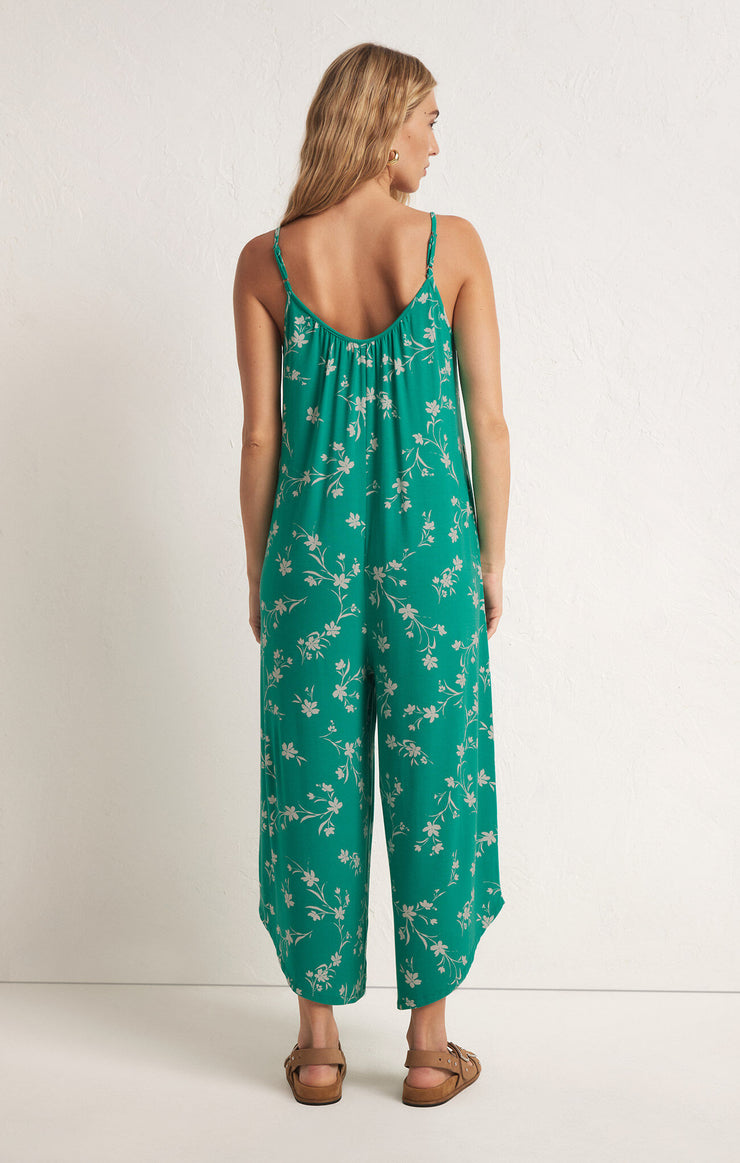 Flared Floral Jumpsuit in Tropical Teal
