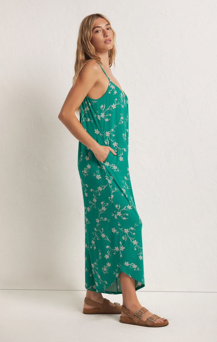 Flared Floral Jumpsuit in Tropical Teal