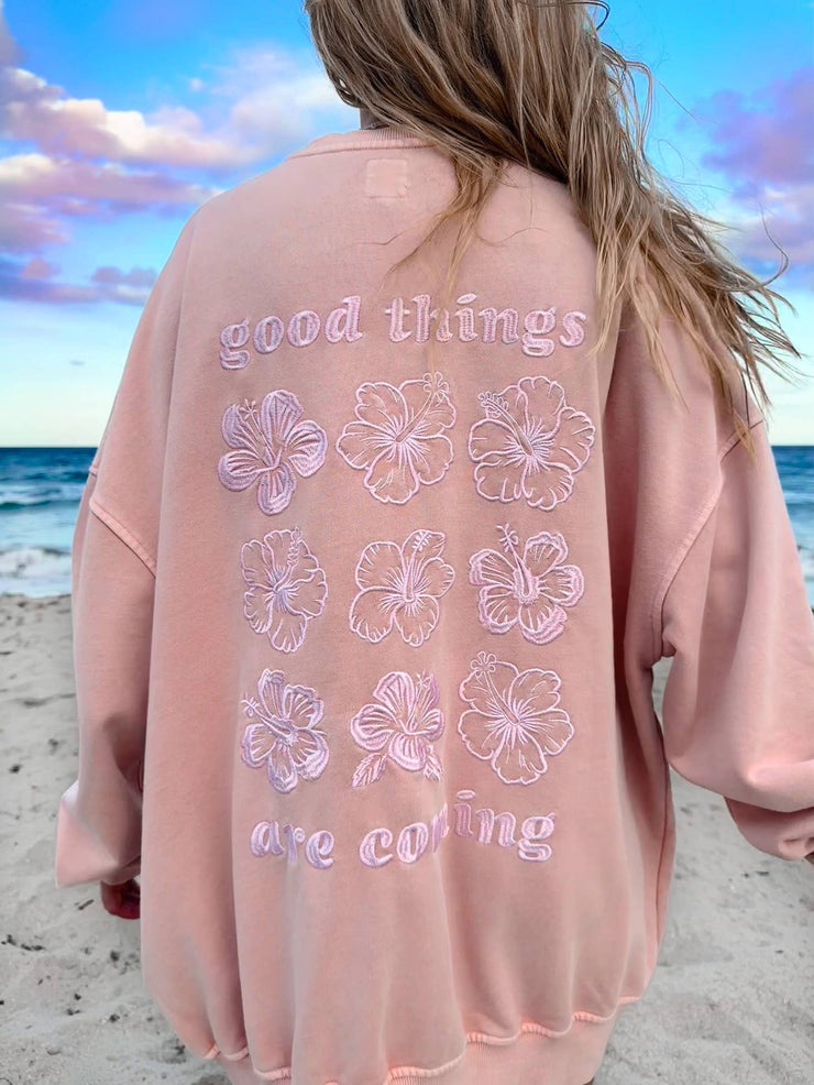 Good Things Are Coming Embroidered Sweatshirt