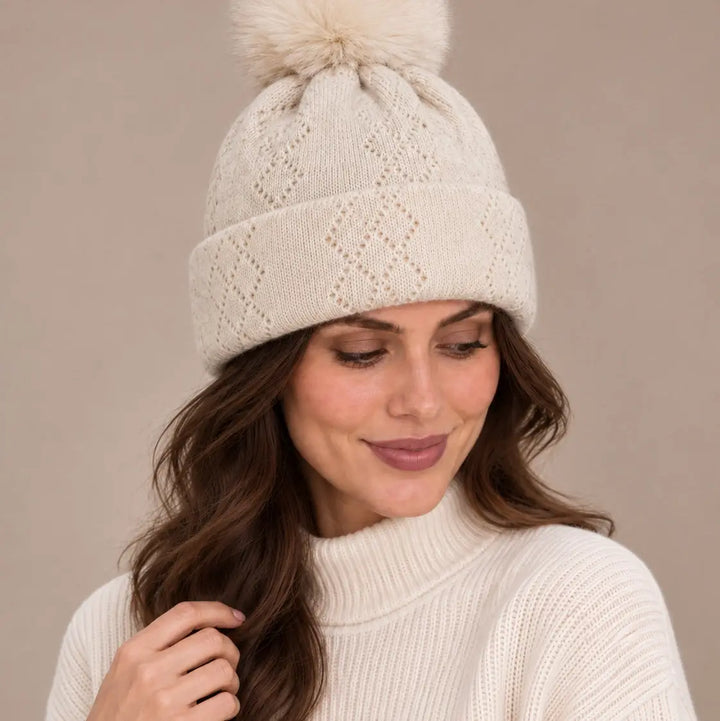 Pointelle Knit Pom Beanie Pointelle Knit Pom Beanie Hats