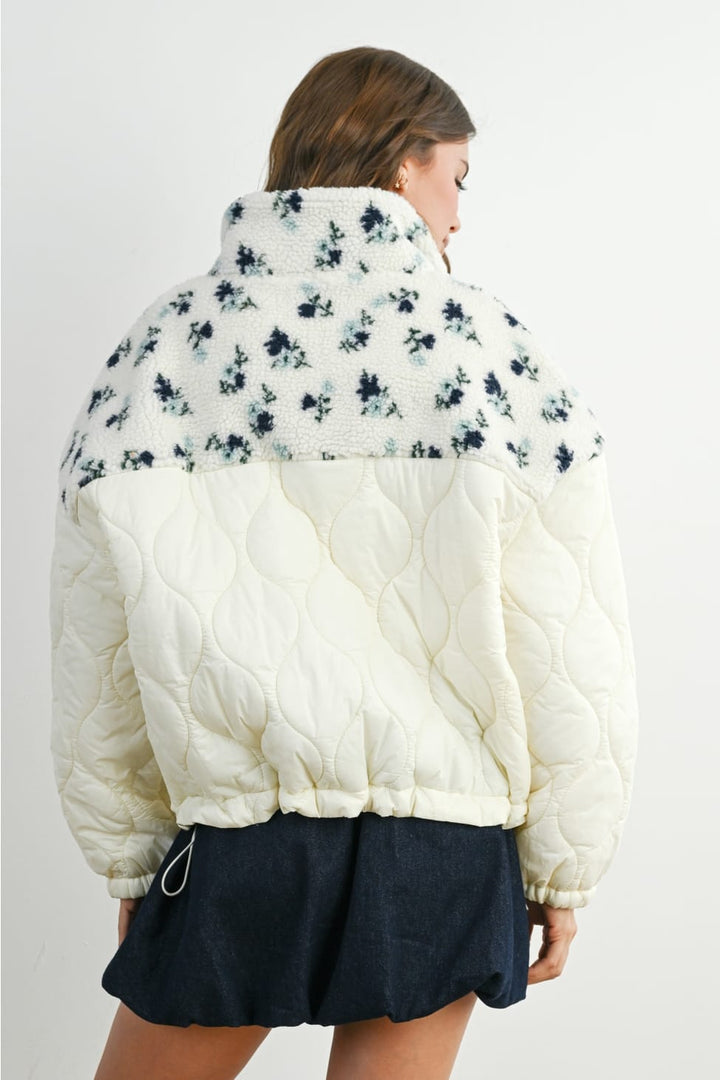 Juniper Floral Sherpa Fleece Quilted Jacket Juniper Floral Sherpa Quilted Jacket | Ivory White Tops