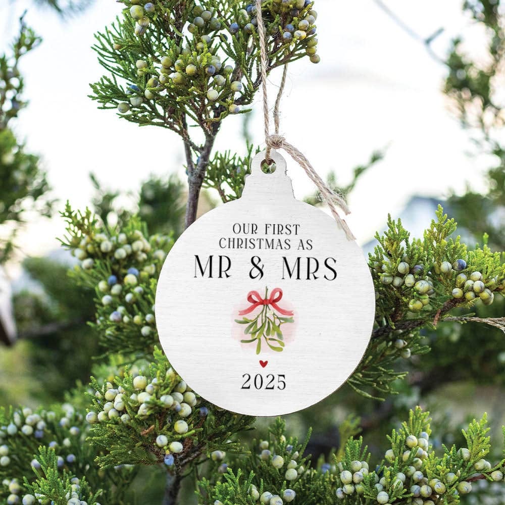 Christmas Mr And Mrs Bulb Ornament  First Christmas 2026 First Christmas as Mr &amp; Mrs 2026 Wooden Ornament