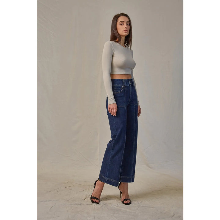 Mica Denim Super High-Rise Cropped Wide-Leg Jeans Mica French Navy Cropped Wide-Leg Jeans | The Red Owl Bottoms