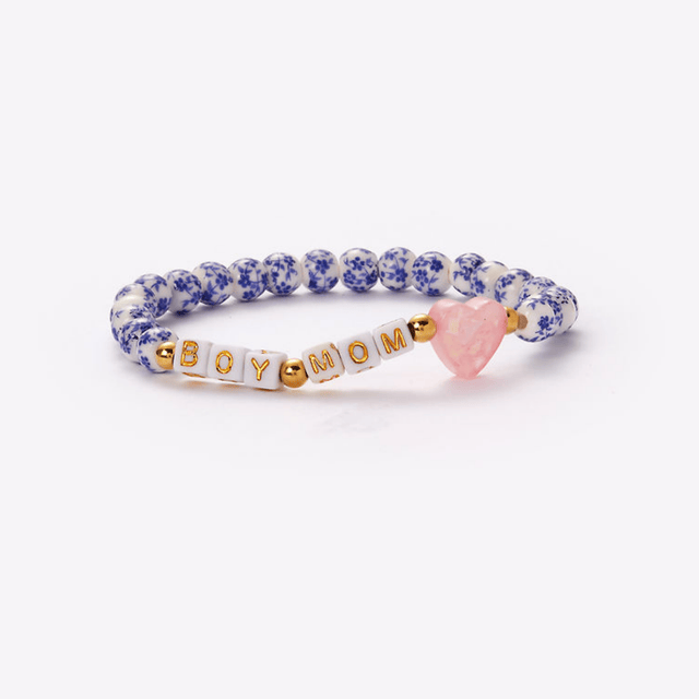 Holy Water Boy Mom Heart Stretch Bracelet