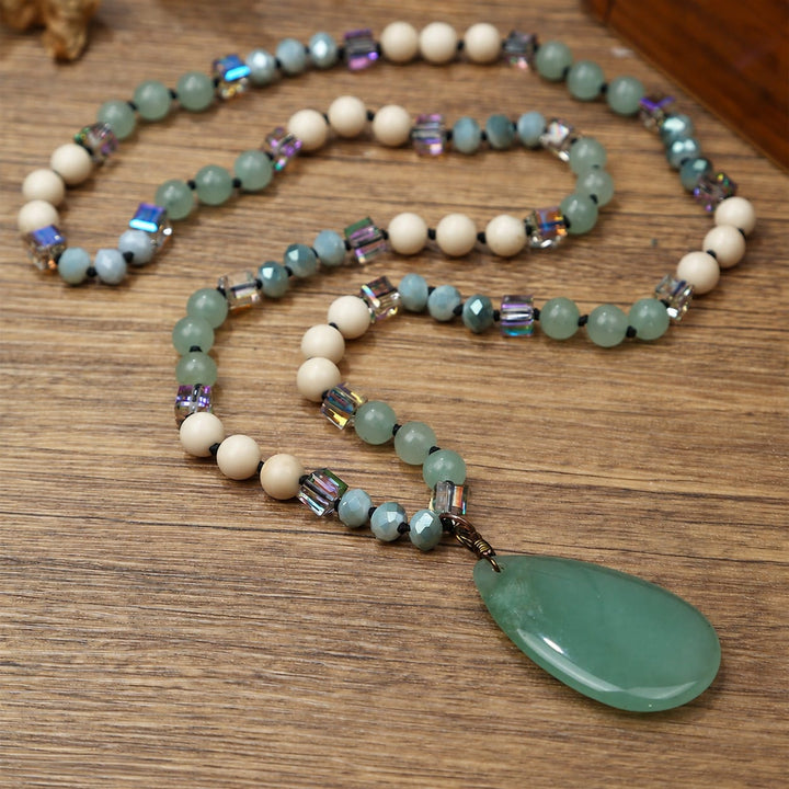 Gemma Teardrop Stone Pendant Beaded Long Necklace Gemma Natural Stone Teardrop Long Beaded Necklace Necklace