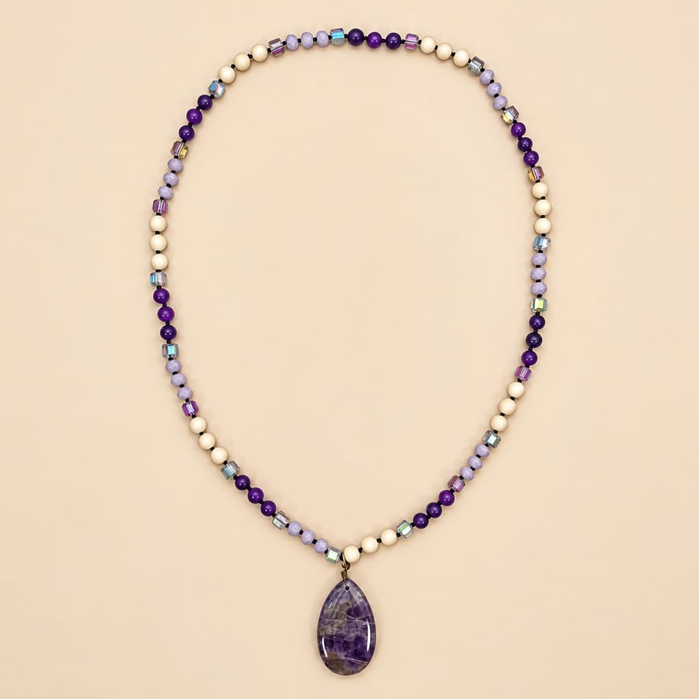 Gemma Teardrop Stone Pendant Beaded Long Necklace Gemma Natural Stone Teardrop Long Beaded Necklace Amethyst Necklace