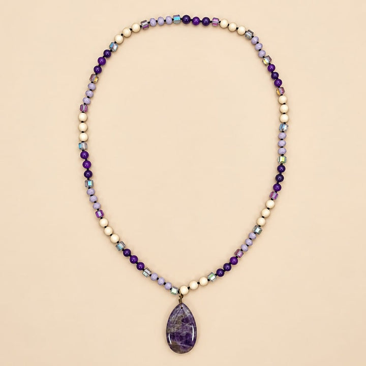 Gemma Teardrop Stone Pendant Beaded Long Necklace Gemma Natural Stone Teardrop Long Beaded Necklace Amethyst Necklace