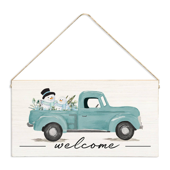 Snowmen Truck Wood Twine Sign Snowmen Truck Welcome Wood Sign – Rustic Winter Decor Home
