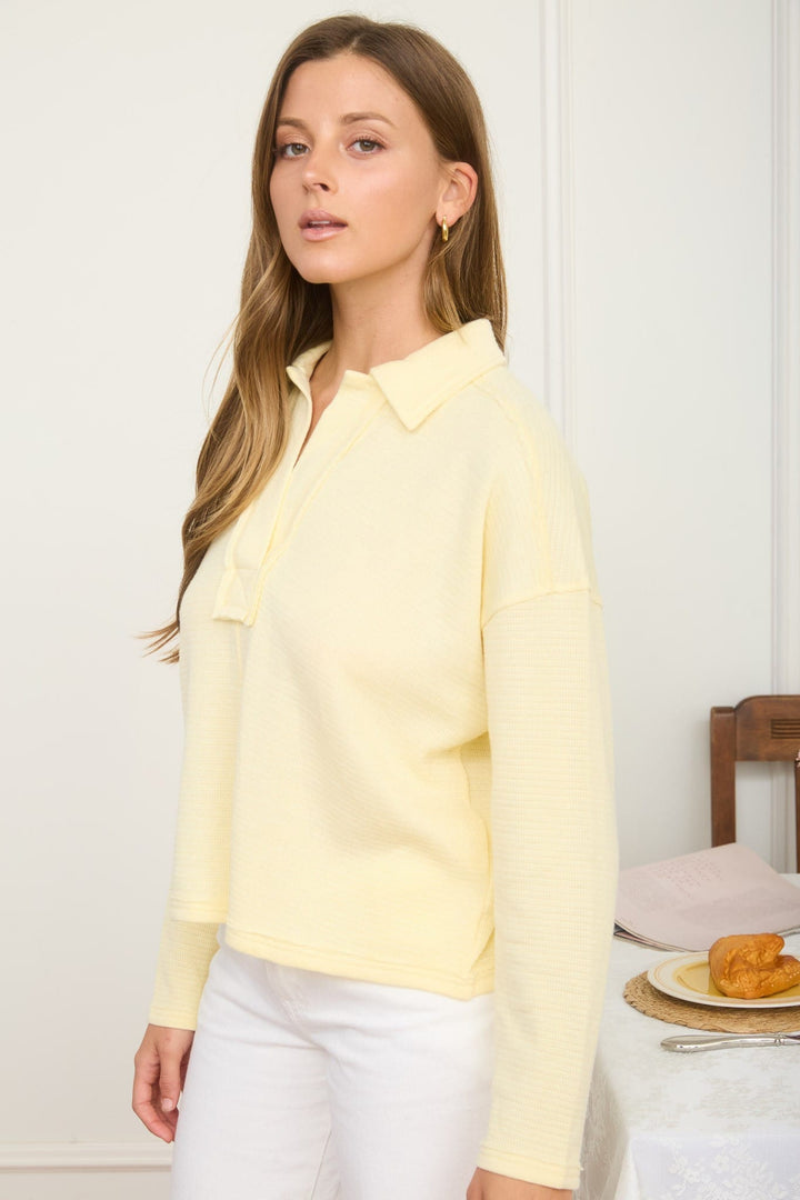 Easy Days Textured Knit Butter Yellow Polo