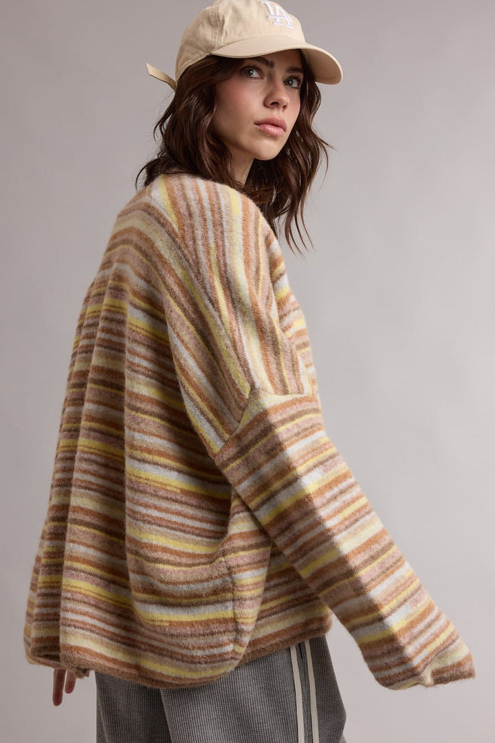 Chasing Fall Striped Cardigan Chasing Fall Striped Open-Front Cardigan | Camel Stripe Tops