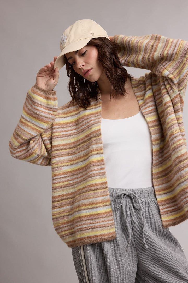 Chasing Fall Striped Cardigan Chasing Fall Striped Open-Front Cardigan | Camel Stripe Tops
