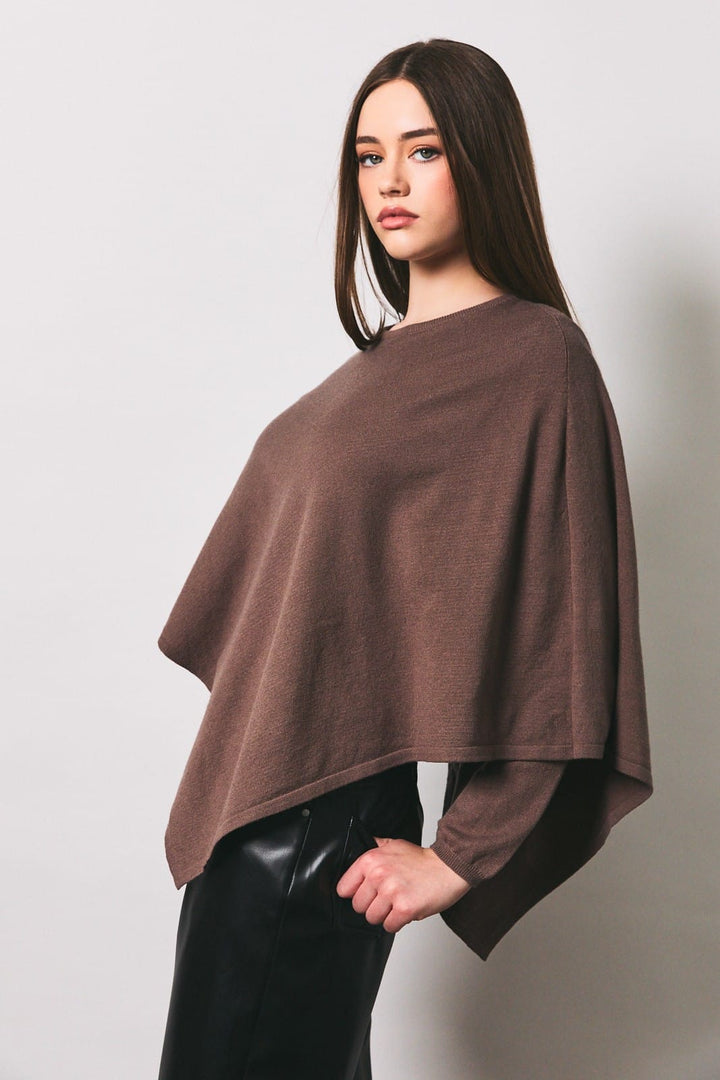 All Wrapped Up Chocolate Cape Sweater All Wrapped Up Chocolate Cape Sweater | Knit Cape Top Tops