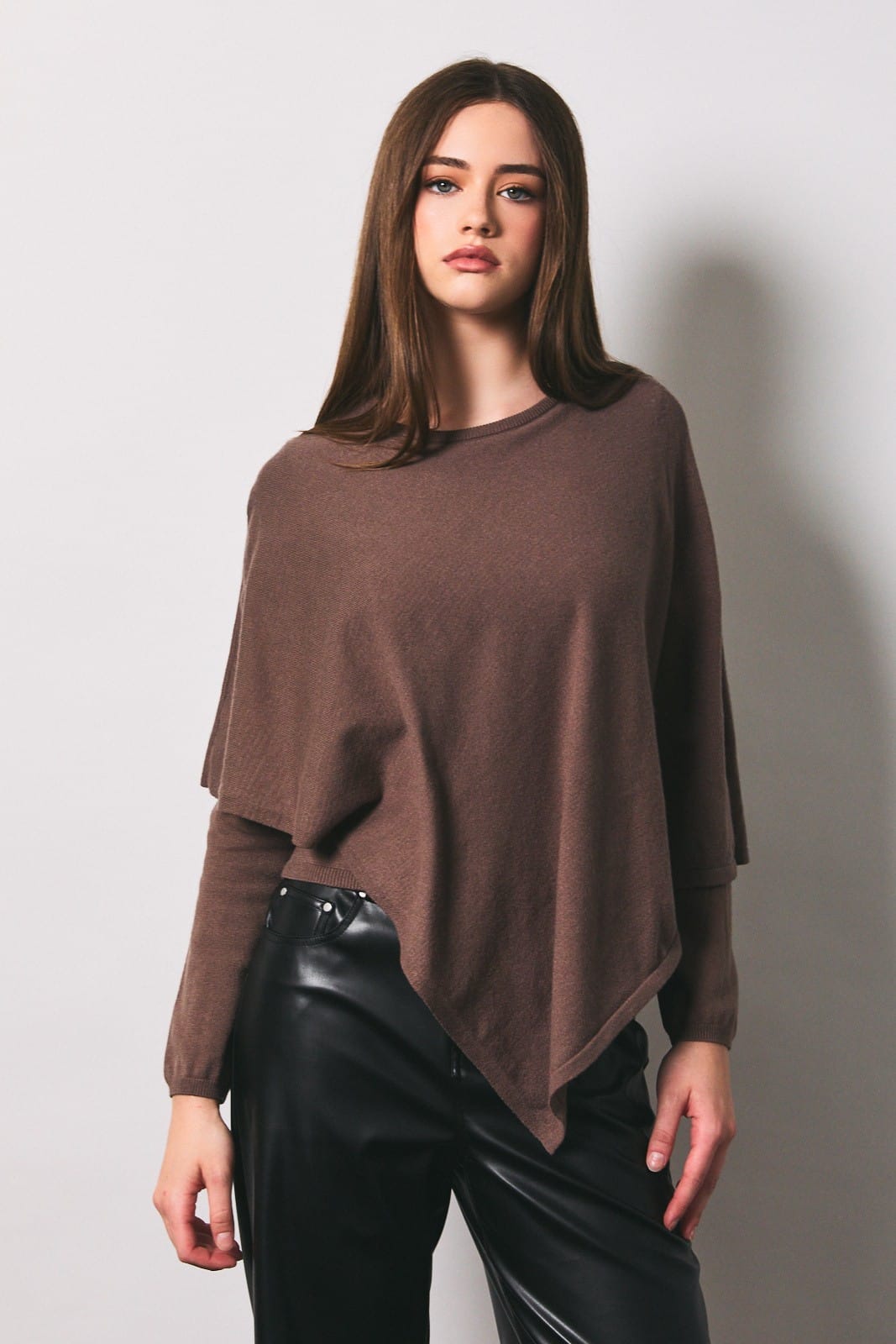All Wrapped Up Chocolate Cape Sweater All Wrapped Up Chocolate Cape Sweater | Knit Cape Top Tops