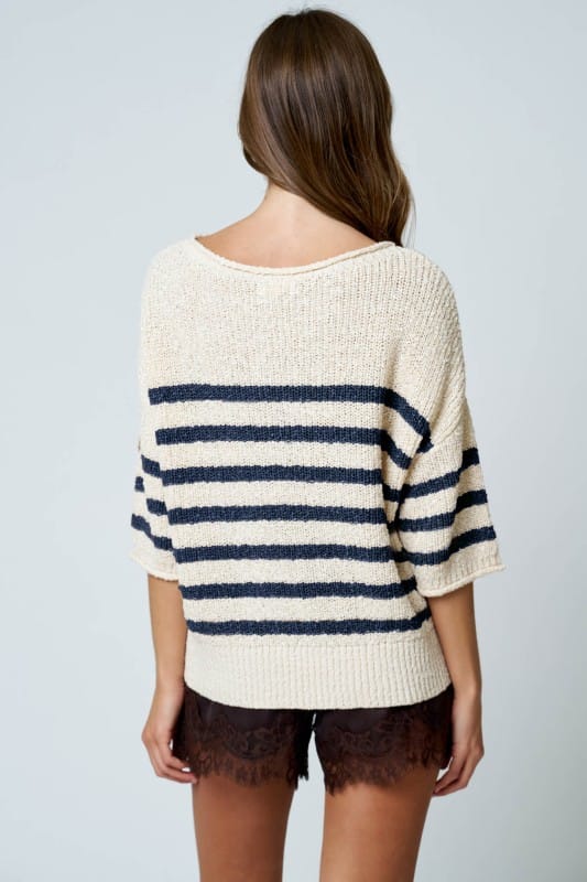Harbor Navy &amp; Ivory Striped Half Sleeve Knit Sweater