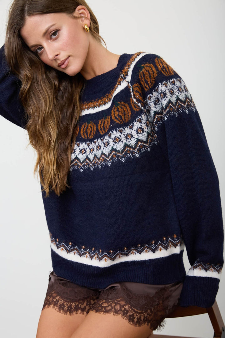 Pumpkin Fair Isle Navy Sweater
