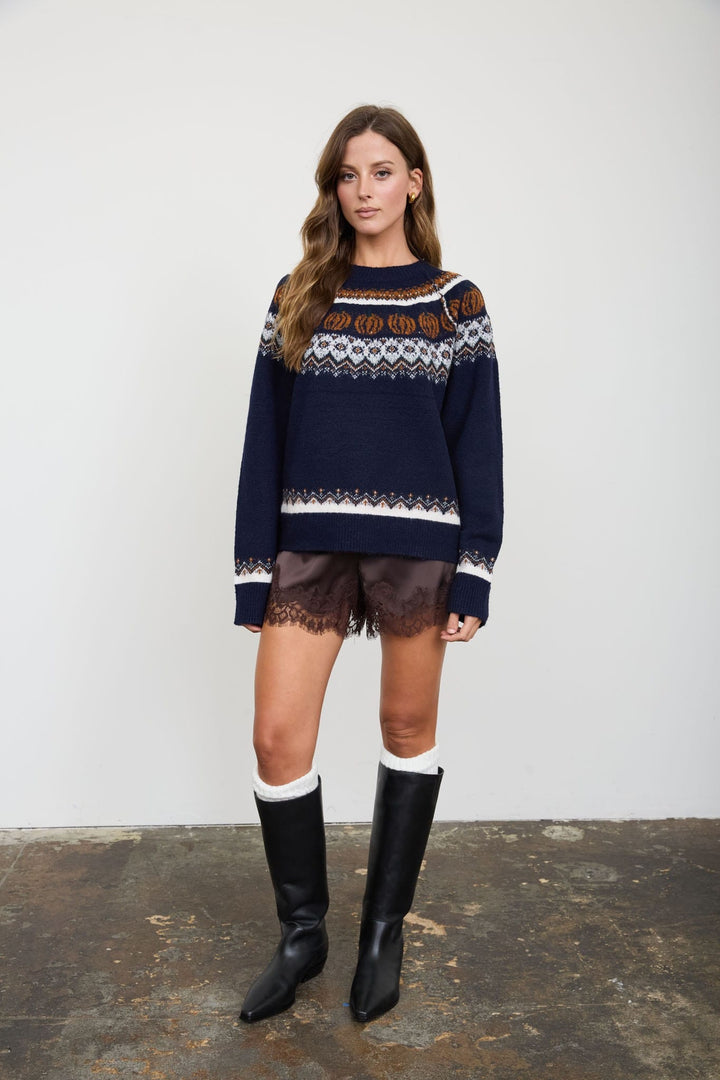 Pumpkin Fair Isle Navy Sweater