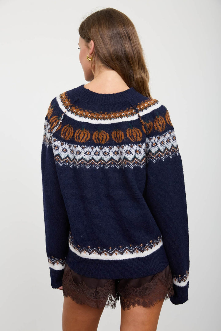 Pumpkin Fair Isle Navy Sweater