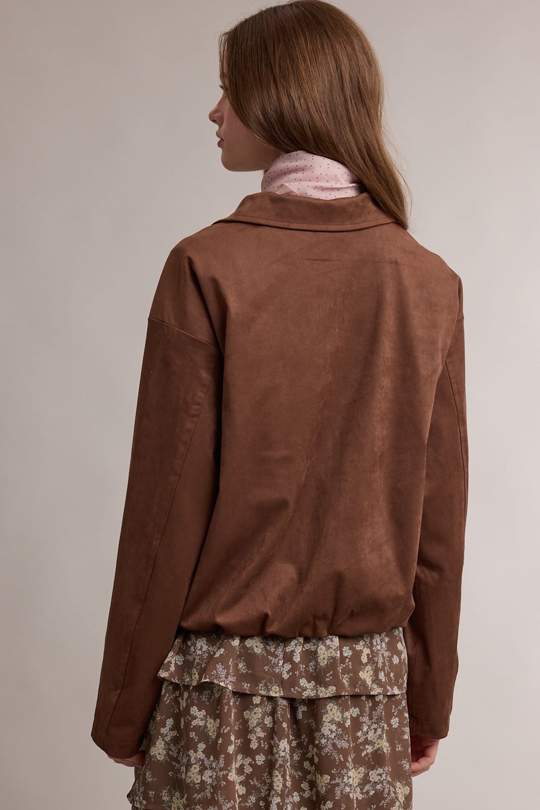 Jenna Chocolate Brown Sueded Bubble Hem Jacket Jenna Chocolate Brown Sueded Bubble Hem Jacket Tops