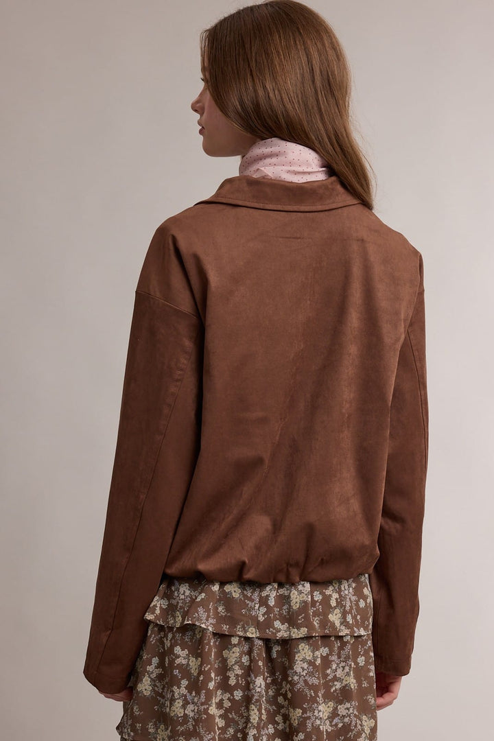 Jenna Chocolate Brown Sueded Bubble Hem Jacket Jenna Chocolate Brown Sueded Bubble Hem Jacket Tops