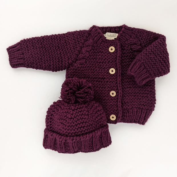 Baby Garter Stitch Sweater - Plum