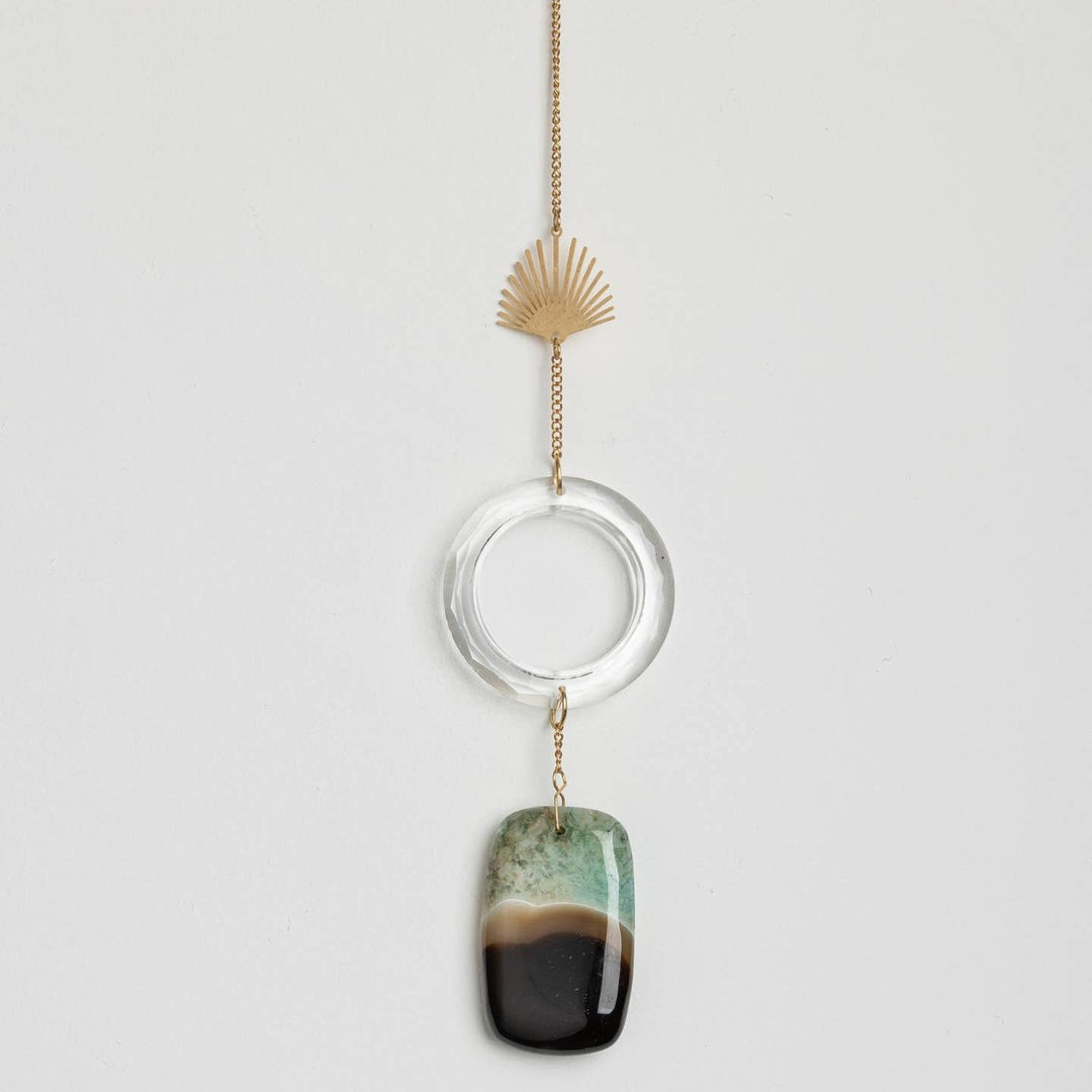 Sun Rays Stone Suncatcher | Black Blue Agate Crystal Rainbow Maker