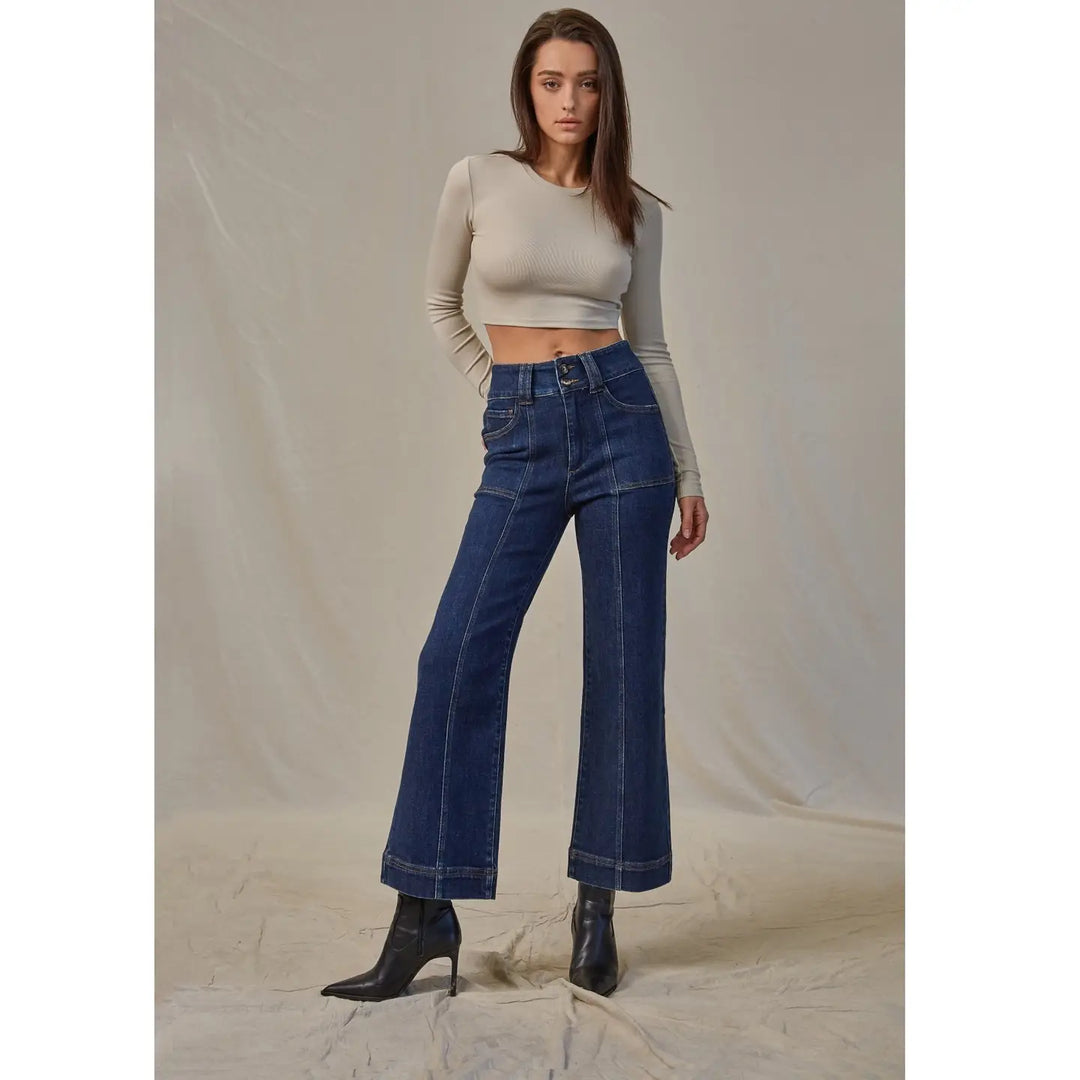 Mica Denim Super High-Rise Cropped Wide-Leg Jeans Mica French Navy Cropped Wide-Leg Jeans | The Red Owl Bottoms