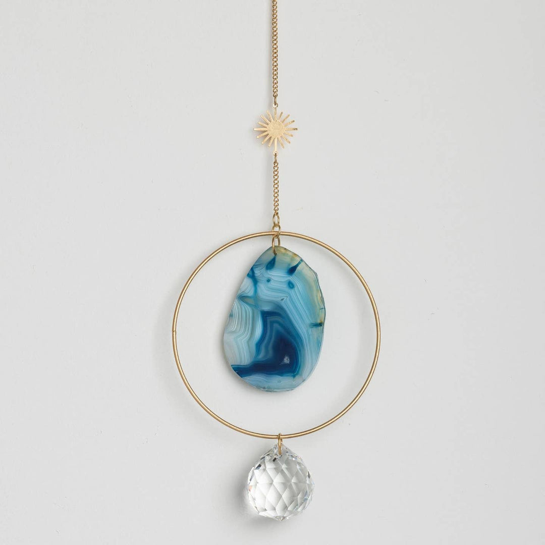 Blue Agate Sun Suncatcher | Crystal Rainbow Maker Window Hanging