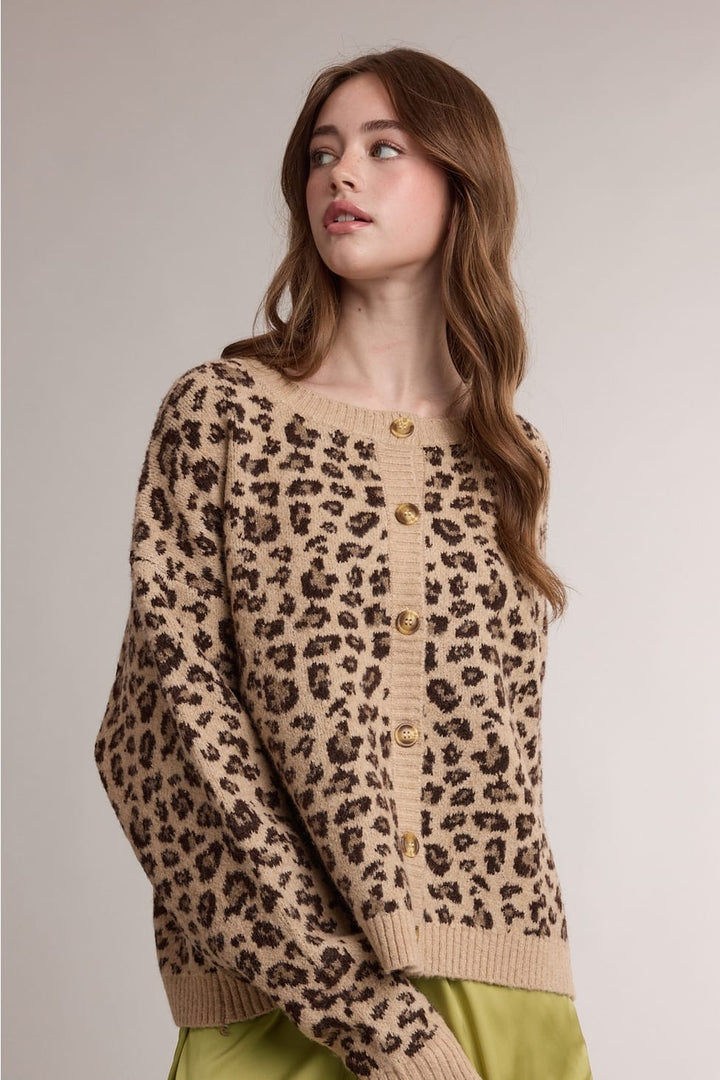 Leopard Print Button-Up Cardigan Sweater Leopard Print Cardigan Sweater | Button-Up Knit | The Red Owl Tops
