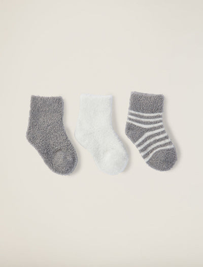 Barefoot Dreams CozyChic Infant Socks 3-Pack - Pewter/Pearl