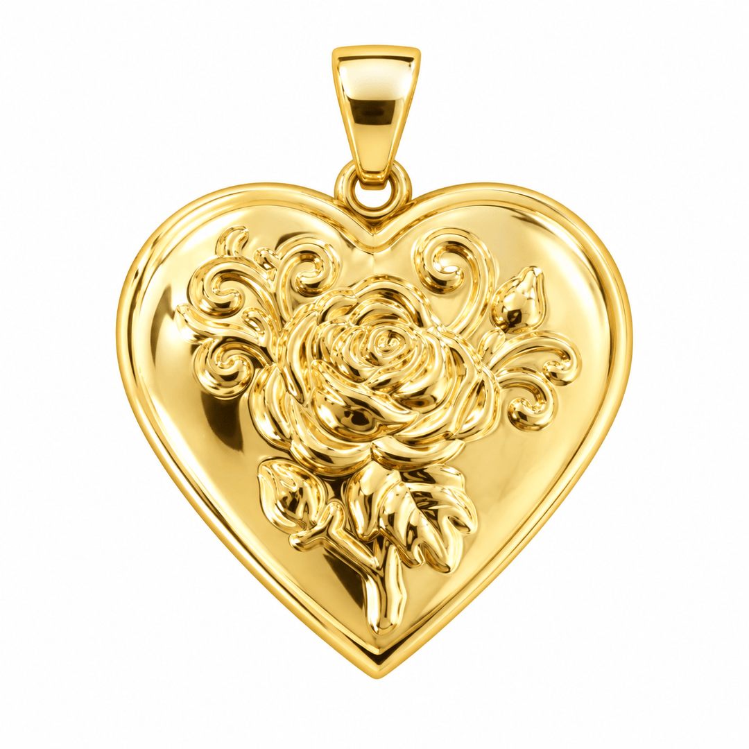 Love Roses Locket Pendant 18kt Gold-Plated Rose Heart Statement Pendant | The Red Owl Pendant Bar