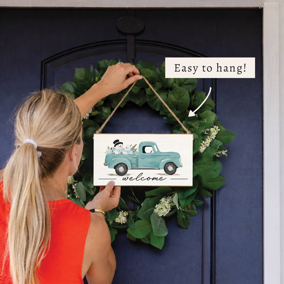 Snowmen Truck Wood Twine Sign Snowmen Truck Welcome Wood Sign – Rustic Winter Decor Home