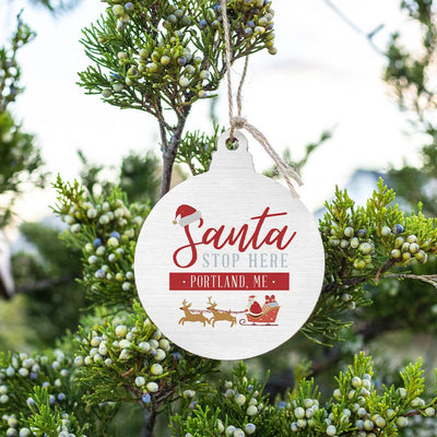 Cheshire Santa Stop Here Bulb Ornament