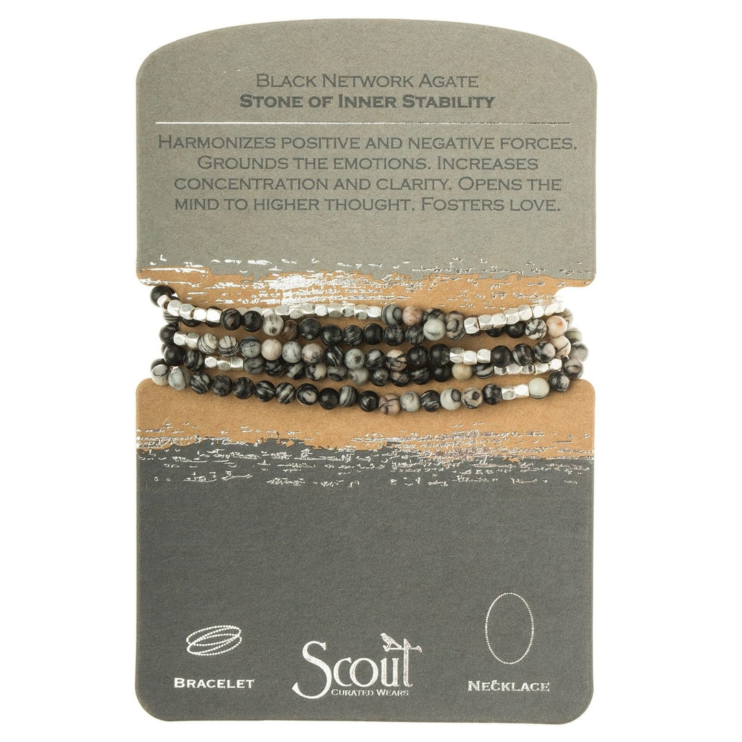 Scout Curated Wears Stone Wrap - Black Network Agate Black Network Agate Wrap Bracelet &amp; Necklace Bracelet