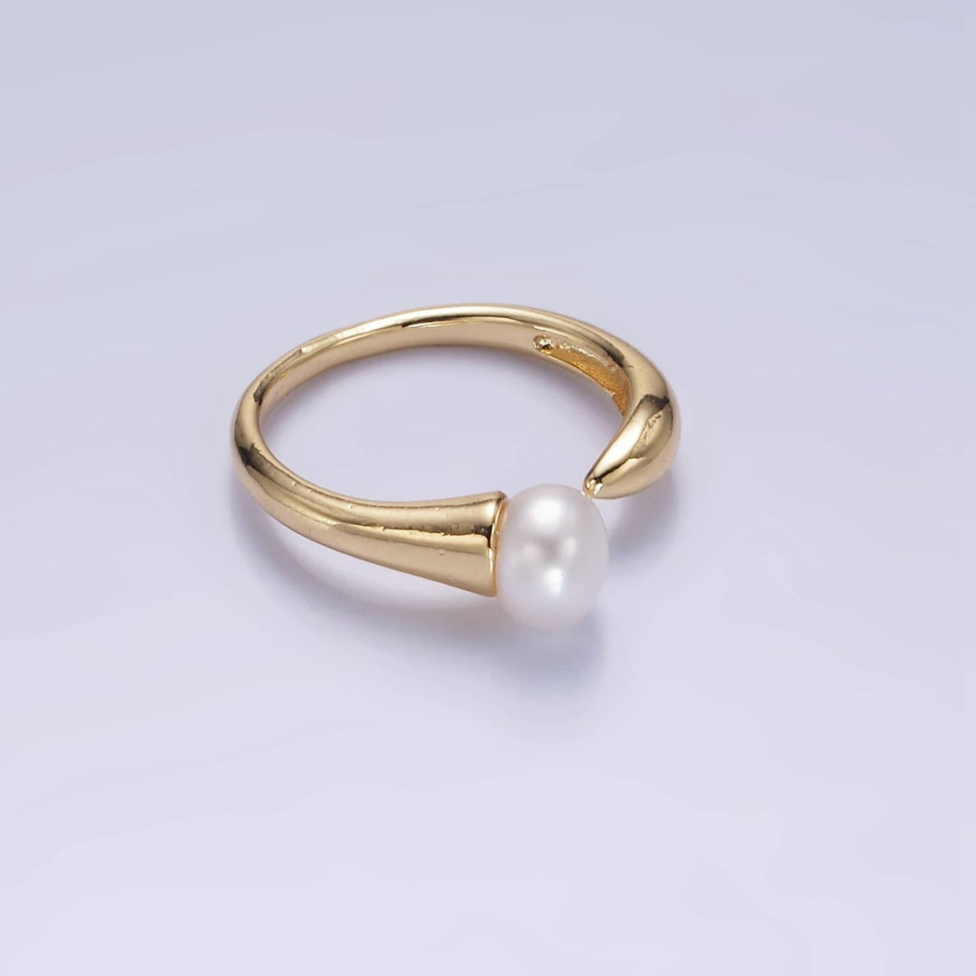 14K Pearl Solitaire Wrap Open Ring | O1317