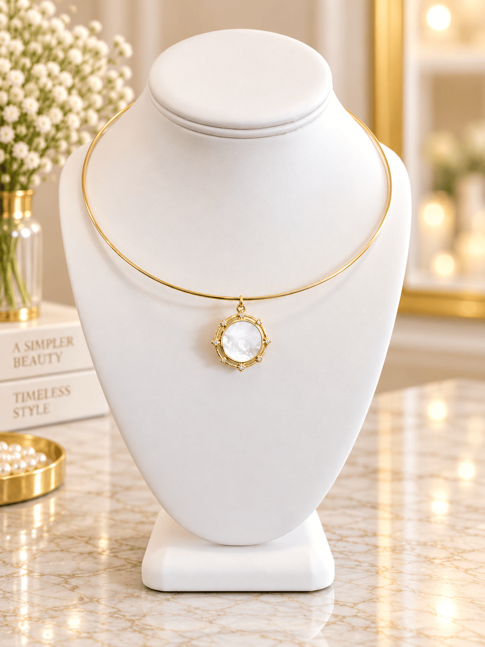 Mother of Pearl Coin Pendant Gold-Plated Mother of Pearl Statement Pendant | The Red Owl 1 Plain