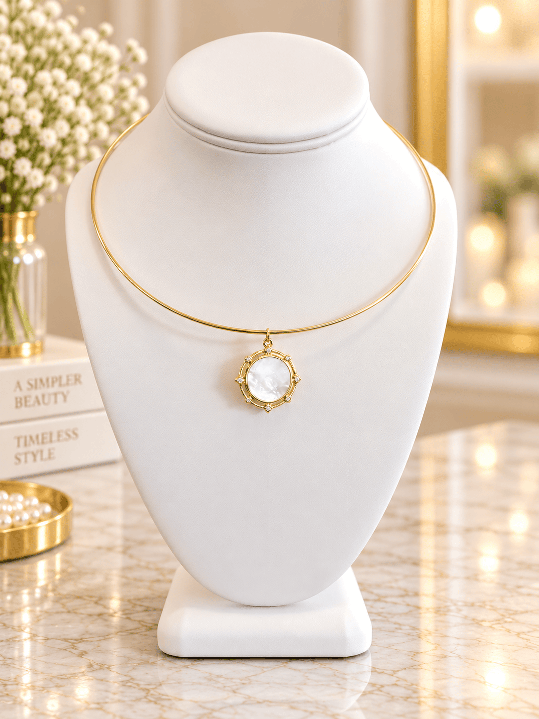 Mother of Pearl Coin Pendant Gold-Plated Mother of Pearl Statement Pendant | The Red Owl 1 Plain