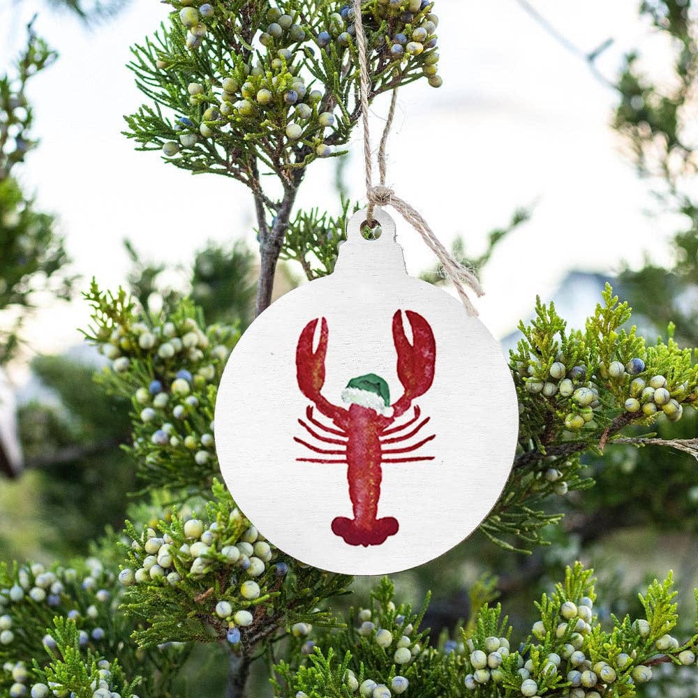 Santa Lobster Bulb Wood Ornament Santa Lobster Wooden Christmas Ornament – Coastal Gift Ornaments