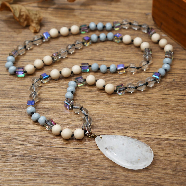 Gemma Teardrop Stone Pendant Beaded Long Necklace Gemma Natural Stone Teardrop Long Beaded Necklace Necklace