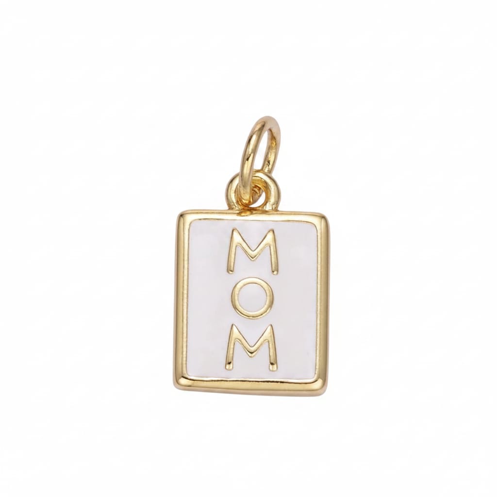 Mom White Enamel Tag Charm