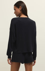 Daydream Rib Long Sleeve Top in Black Sand