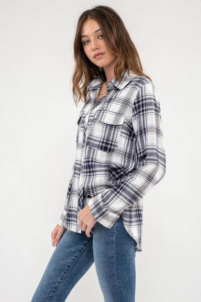 Seaside Navy Plaid Button Down Top