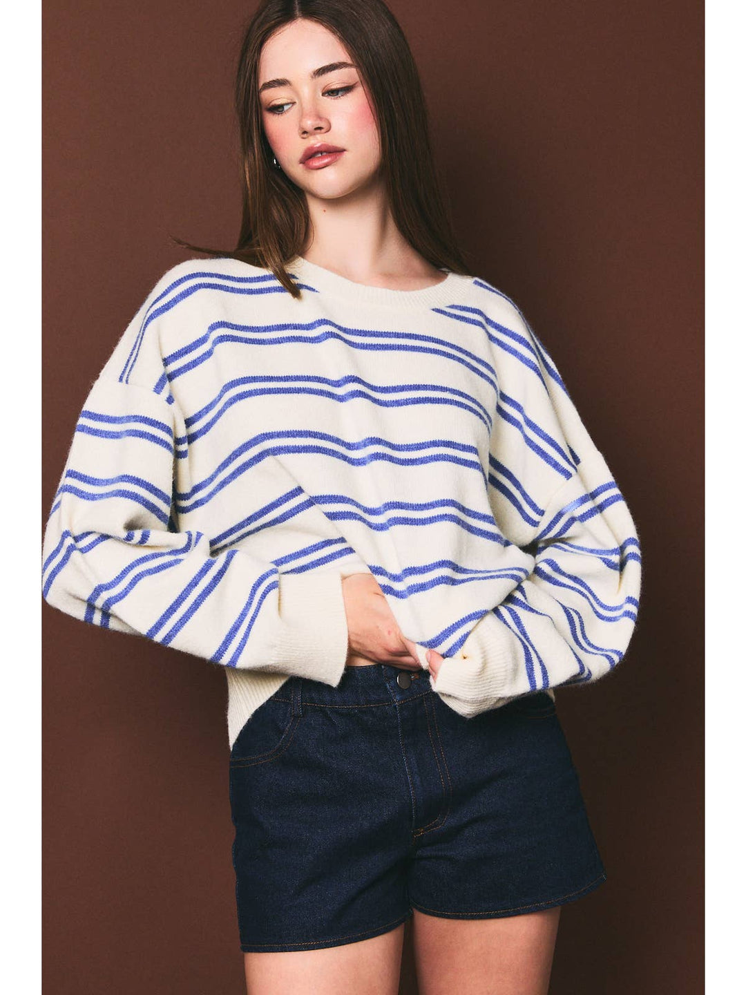 Harbor White &amp; Blue Striped Sweater Harbor White &amp; Blue Striped Sweater Tops