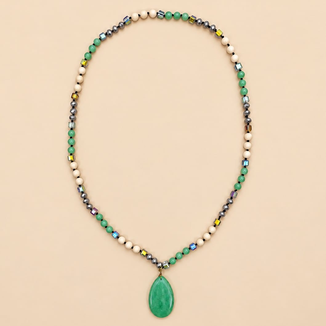 Gemma Teardrop Stone Pendant Beaded Long Necklace Gemma Natural Stone Teardrop Long Beaded Necklace Jade Necklace