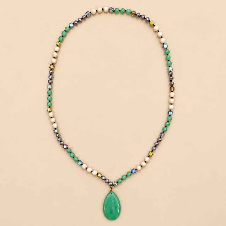 Gemma Teardrop Stone Pendant Beaded Long Necklace Gemma Natural Stone Teardrop Long Beaded Necklace Jade Necklace