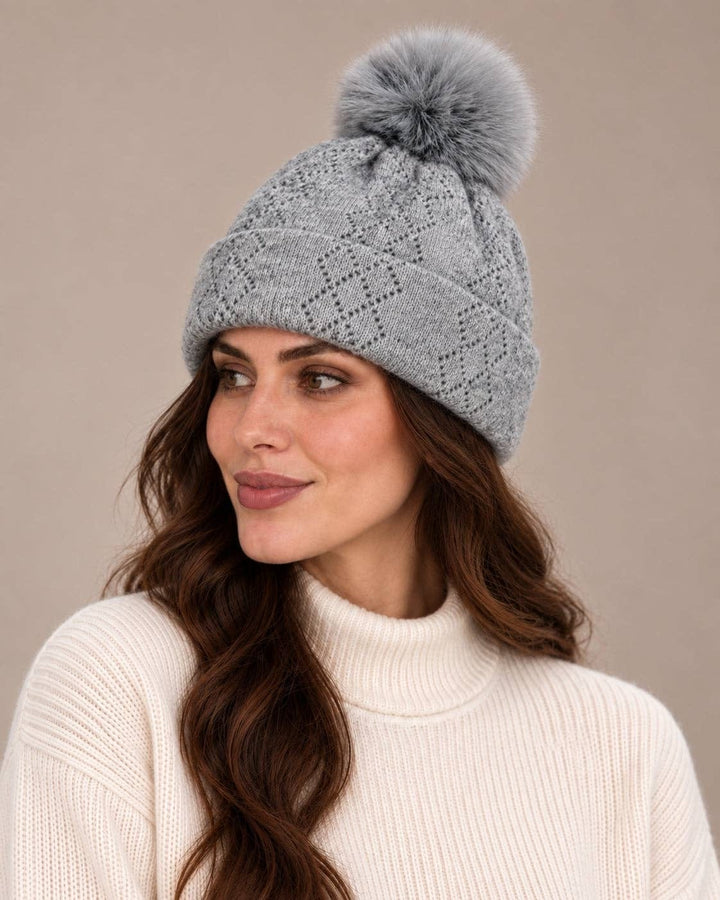 Pointelle Knit Pom Beanie Pointelle Knit Pom Beanie Gray Hats