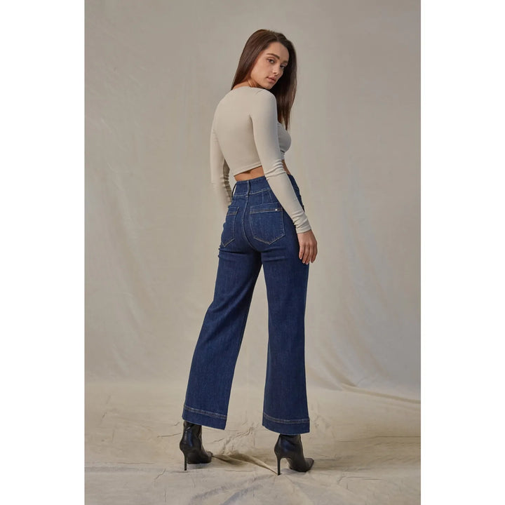 Mica Denim Super High-Rise Cropped Wide-Leg Jeans Mica French Navy Cropped Wide-Leg Jeans | The Red Owl Bottoms