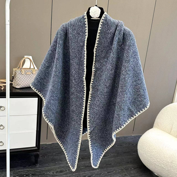Triangle Stitched Edge Triangle Scarf Wrap Stitched Edge Triangle Scarf Wrap – Cozy Layering Accessory Blue