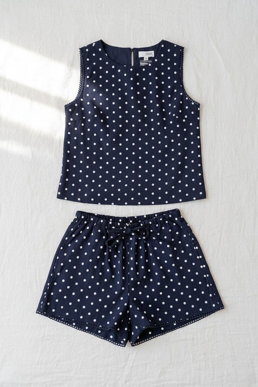 Navy Polka Dot Linen Top – The Red Owl